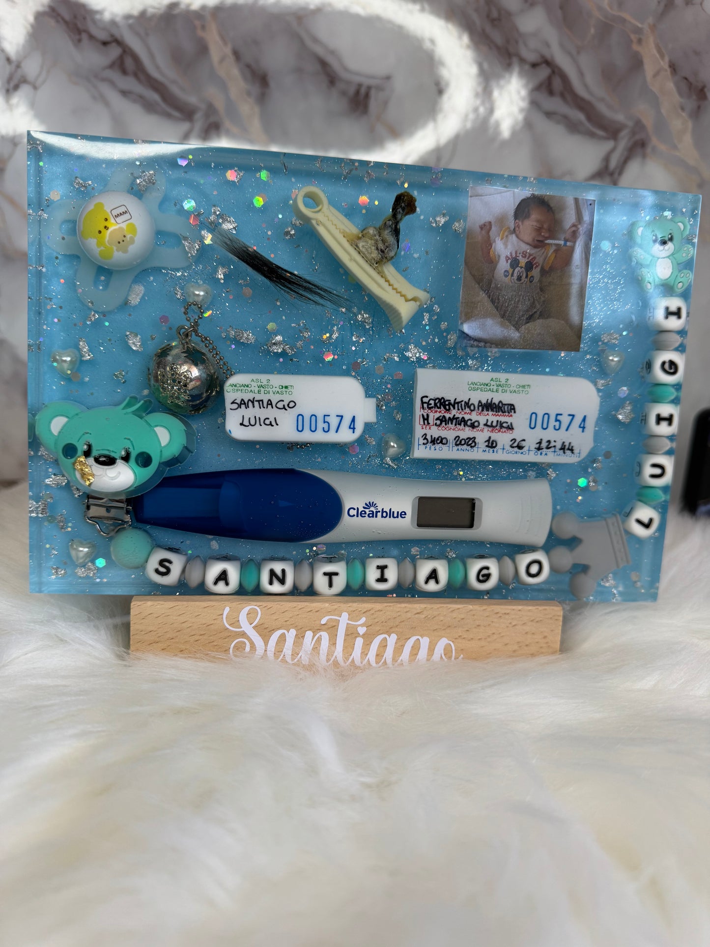 Baby quadro rettangolare con base in legno led